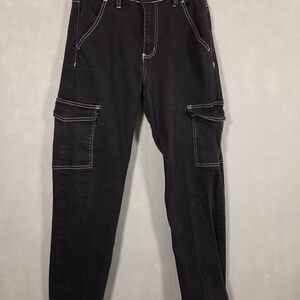 Black "Telepatia" cargo jeans with white contrast stitching (M356)